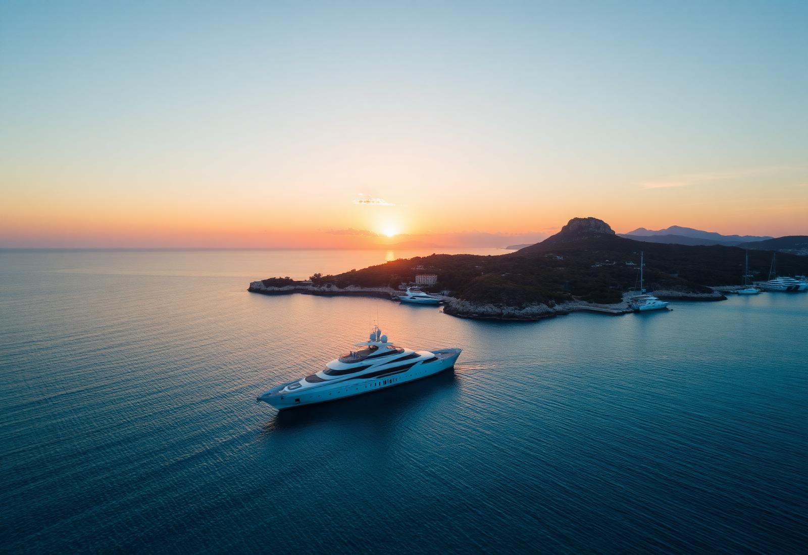 Luxury yacht at sunset in Ibiza